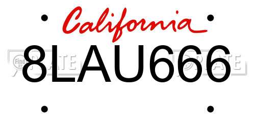 8LAU666 California License Plate