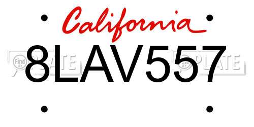 8LAV557 California License Plate
