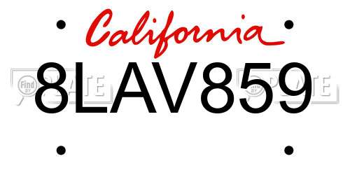 8LAV859 California License Plate