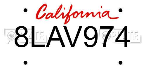 8LAV974 California License Plate