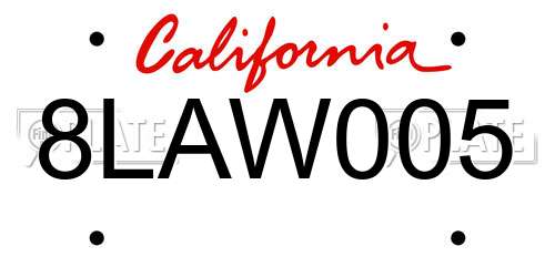 8LAW005 California License Plate