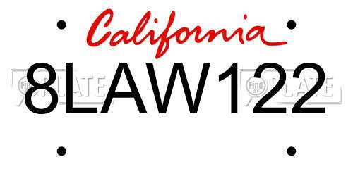 8LAW122 California License Plate