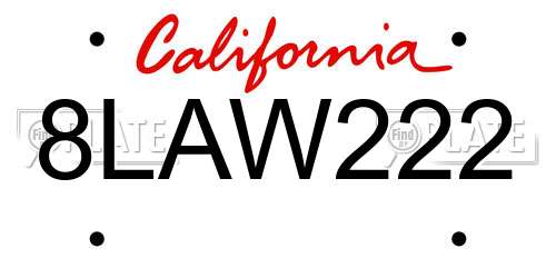 8LAW222 California License Plate