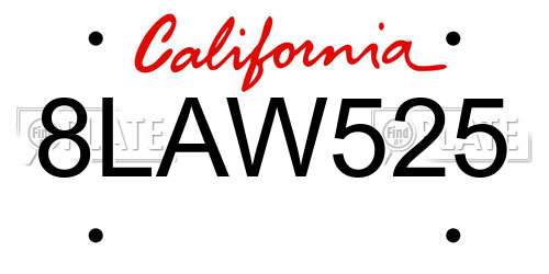8LAW525 California License Plate