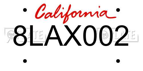 8LAX002 California License Plate
