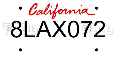 8LAX072 California License Plate