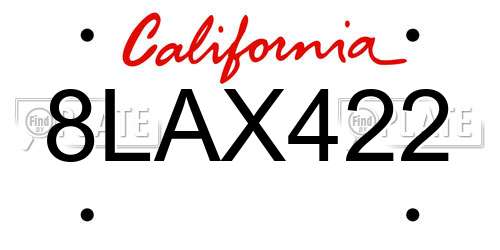 8LAX422 California License Plate