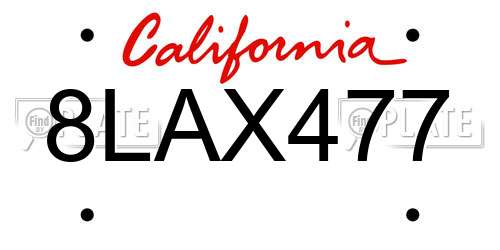 8LAX477 California License Plate