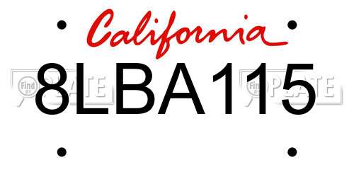 8LBA115 California License Plate