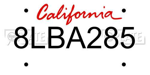 8LBA285 California License Plate