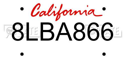 8LBA866 California License Plate