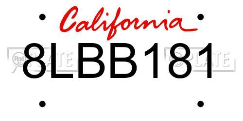 8LBB181 California License Plate