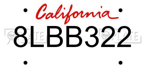 8LBB322 California License Plate