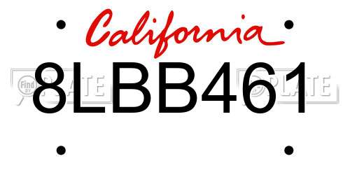 8LBB461 California License Plate