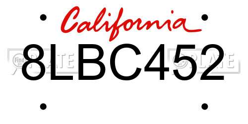 8LBC452 California License Plate