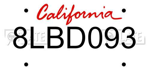 8LBD093 California License Plate