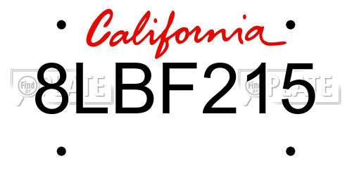8LBF215 California License Plate