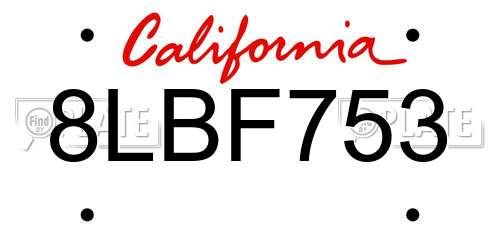 8LBF753 California License Plate