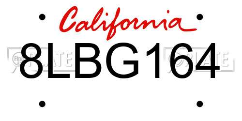 8LBG164 California License Plate