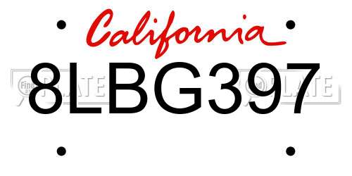 8LBG397 California License Plate