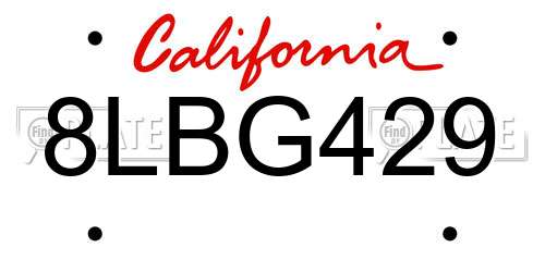 8LBG429 California License Plate