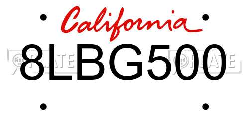 8LBG500 California License Plate