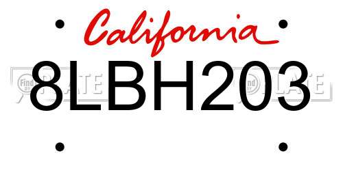 8LBH203 California License Plate