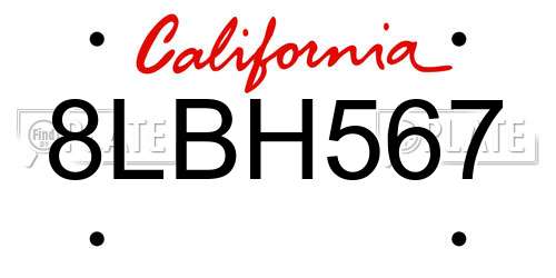8LBH567 California License Plate