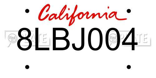8LBJ004 California License Plate