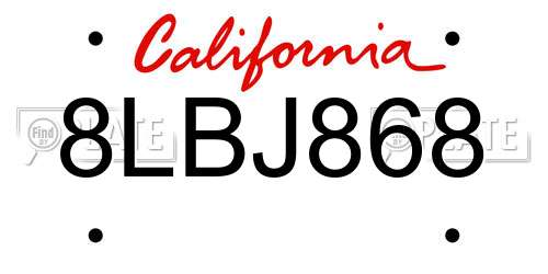8LBJ868 California License Plate