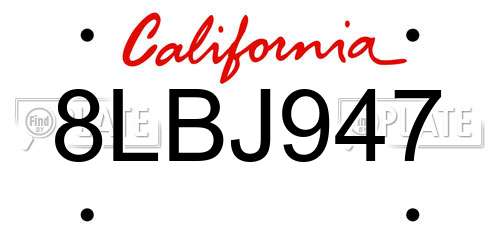 8LBJ947 California License Plate