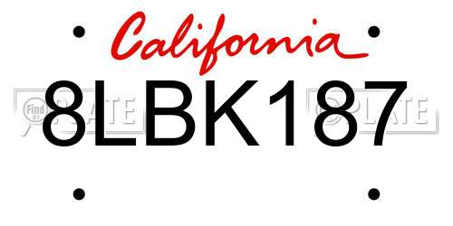 8LBK187 California License Plate