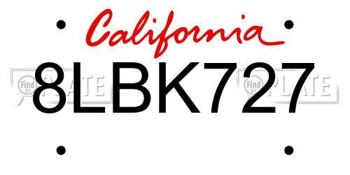 8LBK727 California License Plate