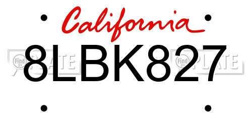 8LBK827 California License Plate