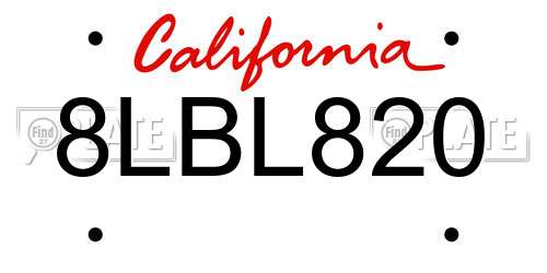 8LBL820 California License Plate