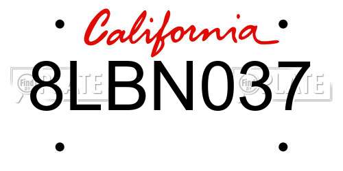 8LBN037 California License Plate