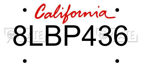 8LBP436 California License Plate