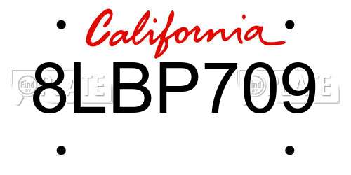 8LBP709 California License Plate
