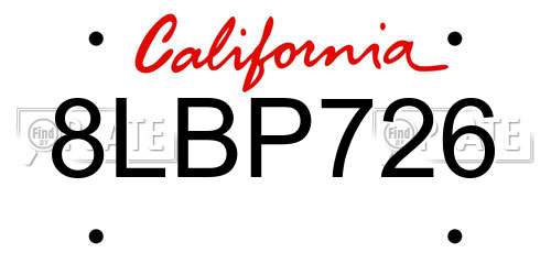 8LBP726 California License Plate