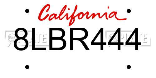 8LBR444 California License Plate