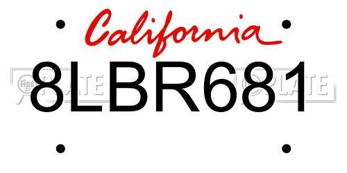 8LBR681 California License Plate