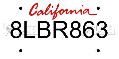 8LBR863 California License Plate