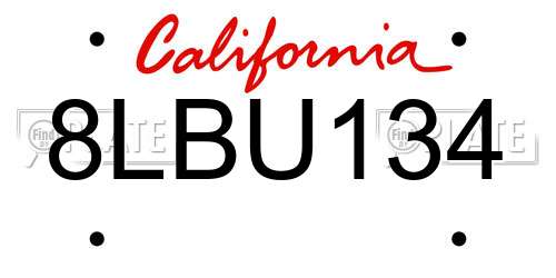 8LBU134 California License Plate