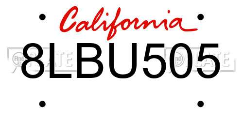 8LBU505 California License Plate