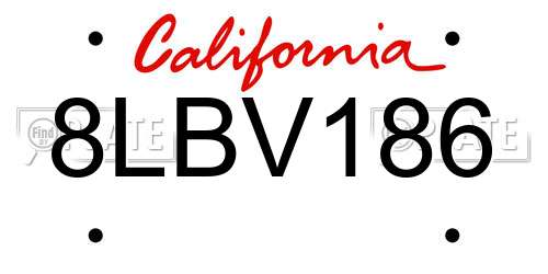 8LBV186 California License Plate