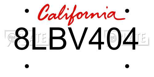 8LBV404 California License Plate
