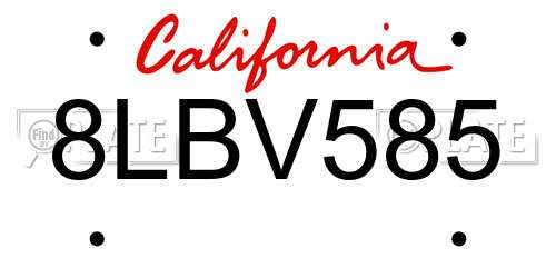 8LBV585 California License Plate