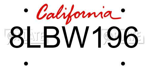 8LBW196 California License Plate