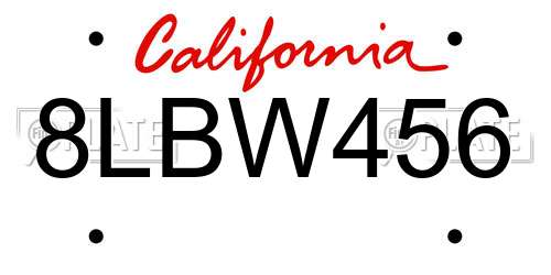 8LBW456 California License Plate