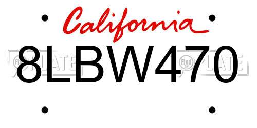 8LBW470 California License Plate